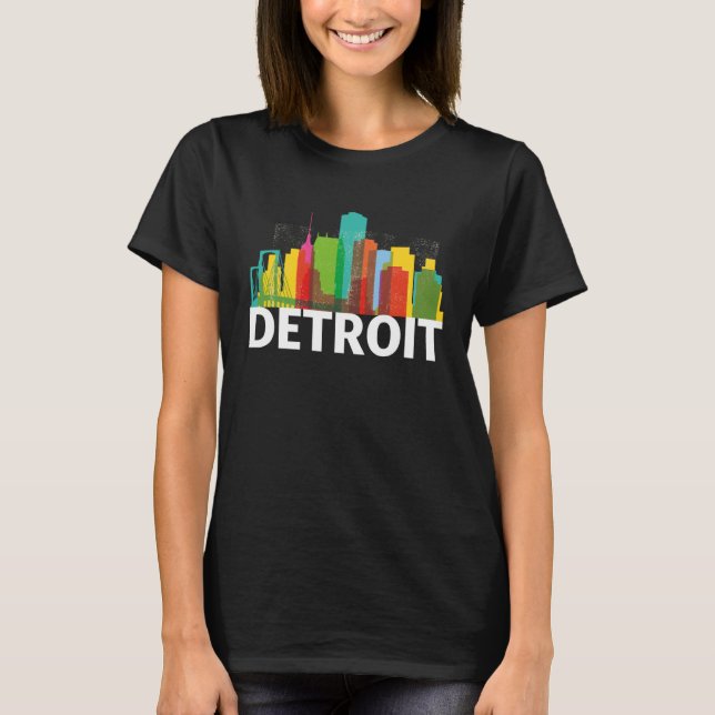 Camiseta Detroit Michigan USA Skyline Silhouette Outline Sk (Frente)