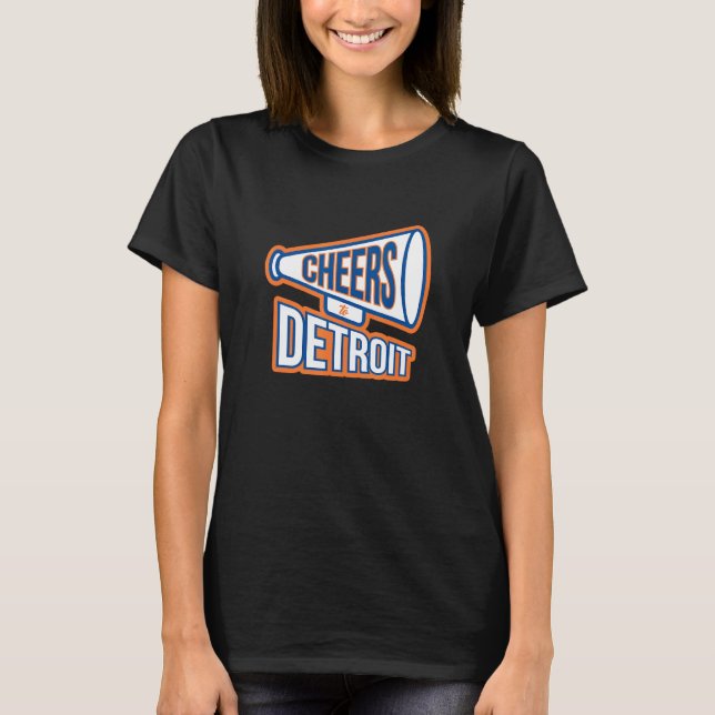 Camiseta Detroit Navy Blue And Orange Megaphone (Frente)