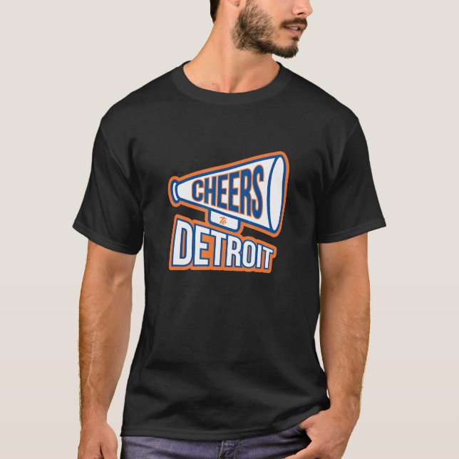 Camiseta Detroit Navy Blue And Orange Megaphone (Frente)