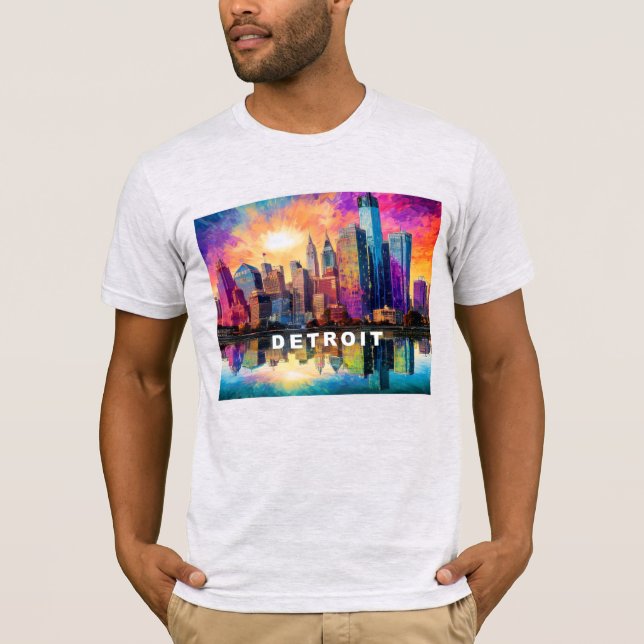Camiseta Detroit Skyline Grafite Art (Frente)