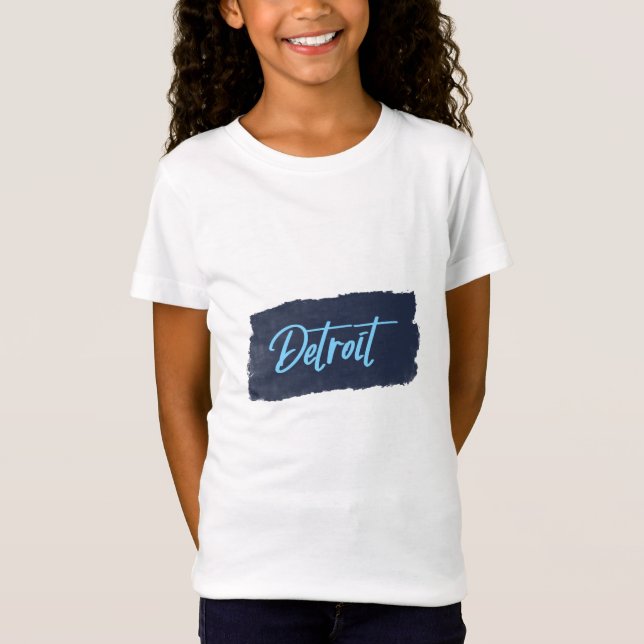 Camiseta Detroit, Tipografia Azul, Manuscrita, T-Shirt (Frente)