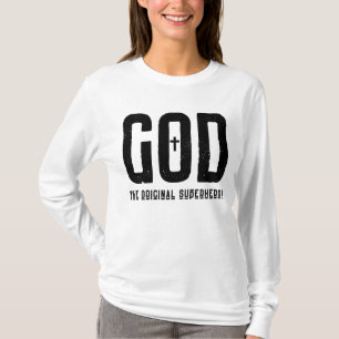 Camiseta Deus, a manga longa das mulheres do super-herói or