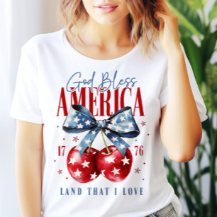 Camiseta Deus Abençoe a América 4 de Julho Cerejas e Laço M