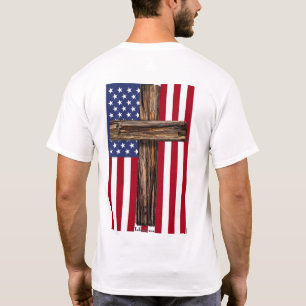 Camiseta Deus Abençoe a América Bandeira da Cruz Rústica 17