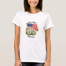 Camiseta Deus Abençoe a América Bandeira dos EUA e Margarid