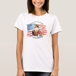 Camiseta Deus Abençoe a América Com Bandeira/Águia/Flores