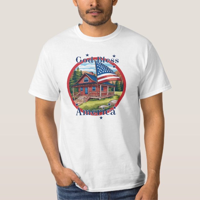 Camiseta Deus abençoe América EUA Flag (Frente)