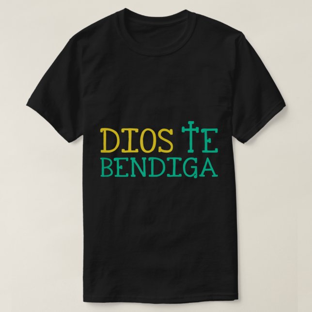 Camiseta Deus abençoe Bendiga Você Espanhol Cristão Sh (Frente do Design)