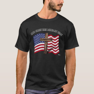 Camiseta DEUS ABENÇOE ESTA CRIANÇA DE MILITAR cruz robusta,