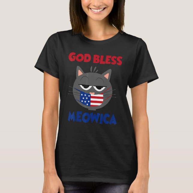 Camiseta Deus abençoe Meowica Patriótica Cat Mask American  (Frente)