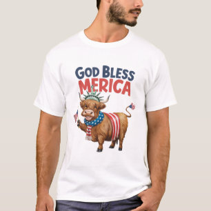 Camiseta Deus abençoe Merica, 4 De Julho Vaca Americana