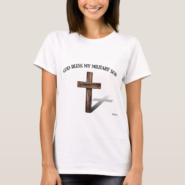 Camiseta DEUS ABENÇOE MEU FILHO MILITAR com cruz áspera (Frente)