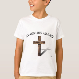 Camiseta DEUS ABENÇOE NOSSAS FORÇAS AÉREAS com cruz robusta