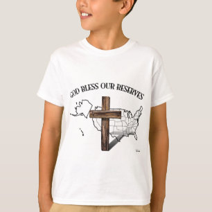 Camiseta DEUS ABENÇOE NOSSAS RESERVAS, cruz robusta & conto