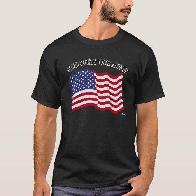 Camiseta DEUS ABENÇOE NOSSO EXÉRCITO com bandeira dos EUA (Frente)