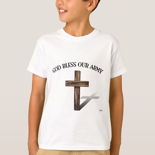 Camiseta DEUS ABENÇOE NOSSO EXÉRCITO com cruz (Frente)