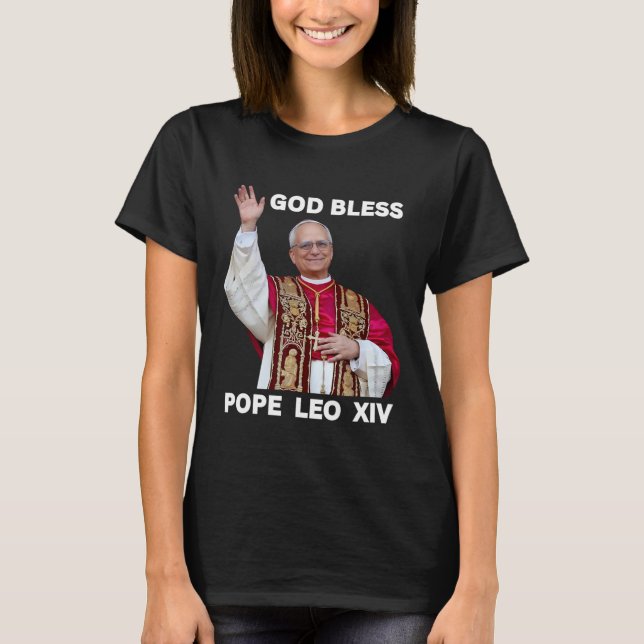 Camiseta Deus abençoe Novo Papa Leo Xiv Igreja Católica Fé  (Frente)