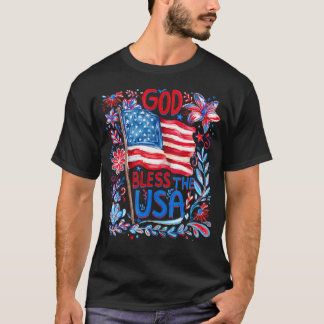 Camiseta Deus Abençoe O Floral Patriótico De 4 De Julho Dos