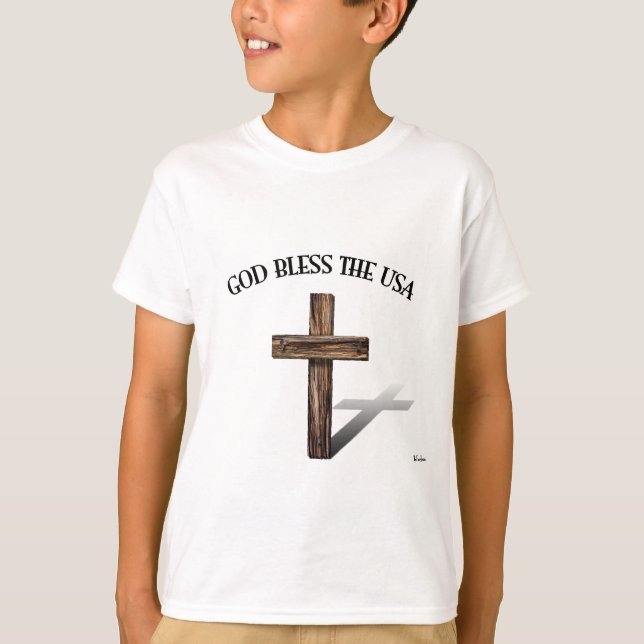 Camiseta DEUS ABENÇOE OS EUA com cruz robusta (Frente)