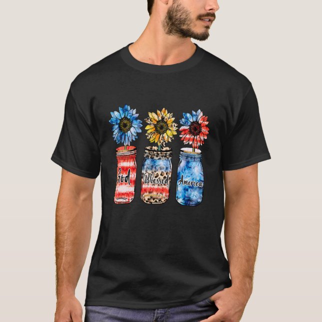 Camiseta Deus Abençoou A América, Bandeira Patriótica Dos E (Frente)