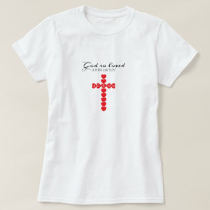 Camiseta Deus Amou Tanto o Mundo Coração Vermelho Cruz Bran