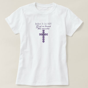 Camiseta Deus Amou Tanto o Mundo Cruz Coração Roxo
