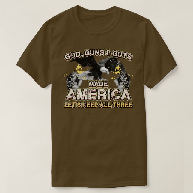 Camiseta Deus Arma Pedras Fez A América Manter Três Depende (Frente do Design)