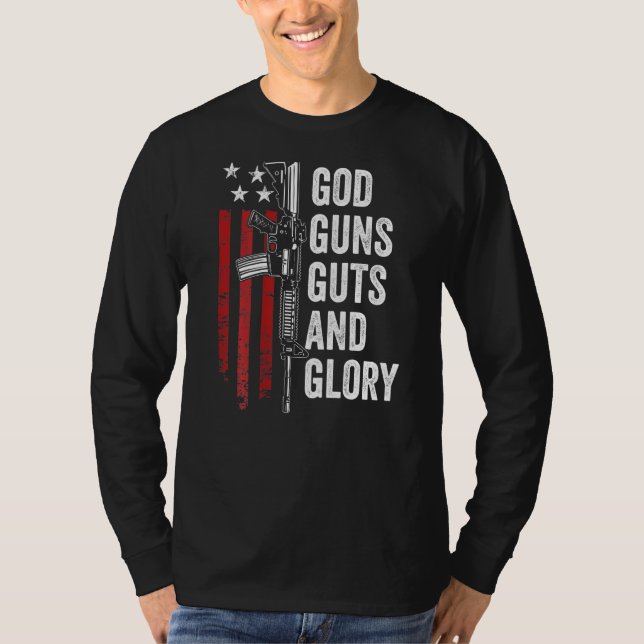 Camiseta Deus Armas Glória Patriótica Eua Flag Pro Gun (Frente)