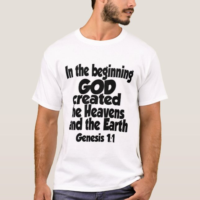 Camiseta Deus criou os céus e a terra...
 . (Frente)