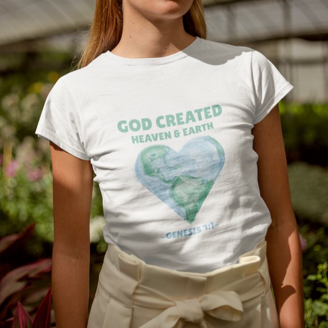 Camiseta Deus Cristão Criou o Céu e o Dia da Terra (Criador carregado)
