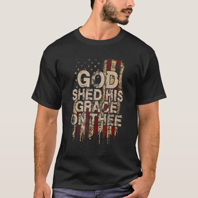 Camiseta Deus Deu Sua Graça Na Fla Americana Patriótica (Frente)