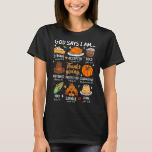 Camiseta Deus Diz Eu Sou Ação de Graças Abençoado Folhas de