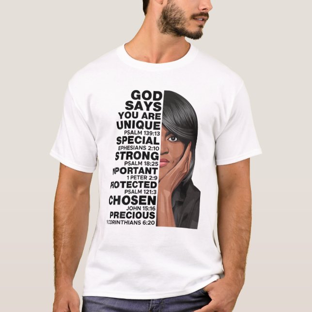 Camiseta Deus Diz Michelle Obama História Mulheres Mês Amor (Frente)