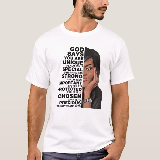 Camiseta Deus Diz Michelle Obama História Mulheres Mês Amor (Frente)