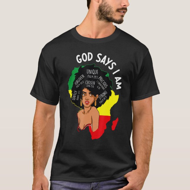 Camiseta Deus diz que sou mulher negra história negra mês (Frente)