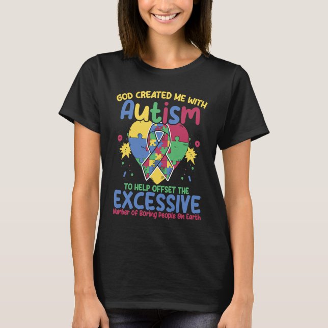 Camiseta Deus do Quebra-Cabeça Autista Me Criou Com Conscie (Frente)
