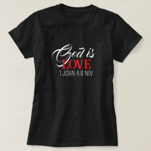 Camiseta Deus é Amor Bíblia Verso Preto e Vermelho Fé