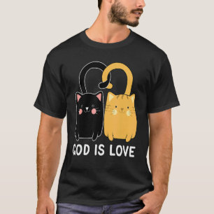 Camiseta Deus É Amor Felino Preto Cristão Gatinho Ruivo