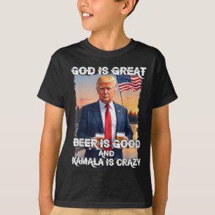 Camiseta Deus É Cerveja Excelente É Boa E Kamala É Louca