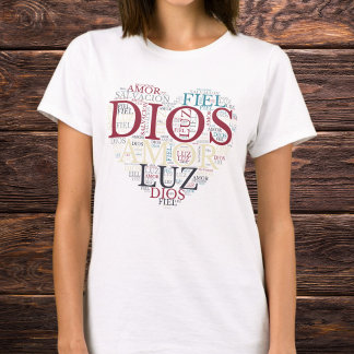 Camiseta Deus E Fé Coração Espanhol Cristão Feminino