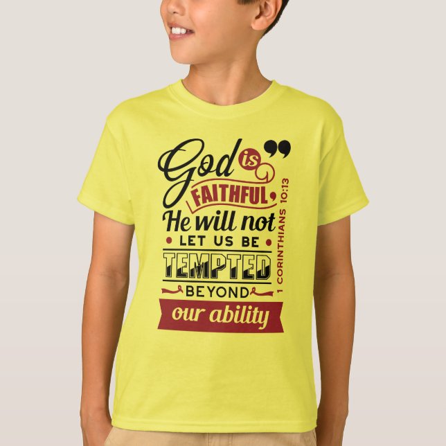 Camiseta Deus É Fiel – 1 Coríntios 10:13 Versículo Bíblico (Frente)