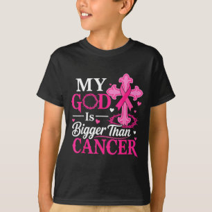 Camiseta Deus é maior que a cruz rosa do cancro da mama