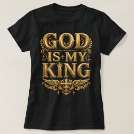 Camiseta Deus É Meu Rei – Cruz Cristã Majestosa Dourada