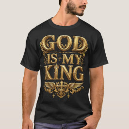 Camiseta Deus É Meu Rei – Cruz Cristã Majestosa Dourada