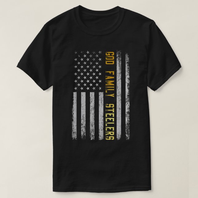 Camiseta Deus é que rouba a família - bandeira americana pa (Frente do Design)