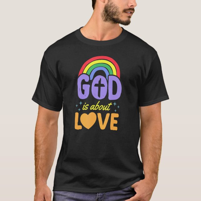 Camiseta Deus É Sobre Amor, Orgulho gay Cristão, Boêmia, Ra (Frente)