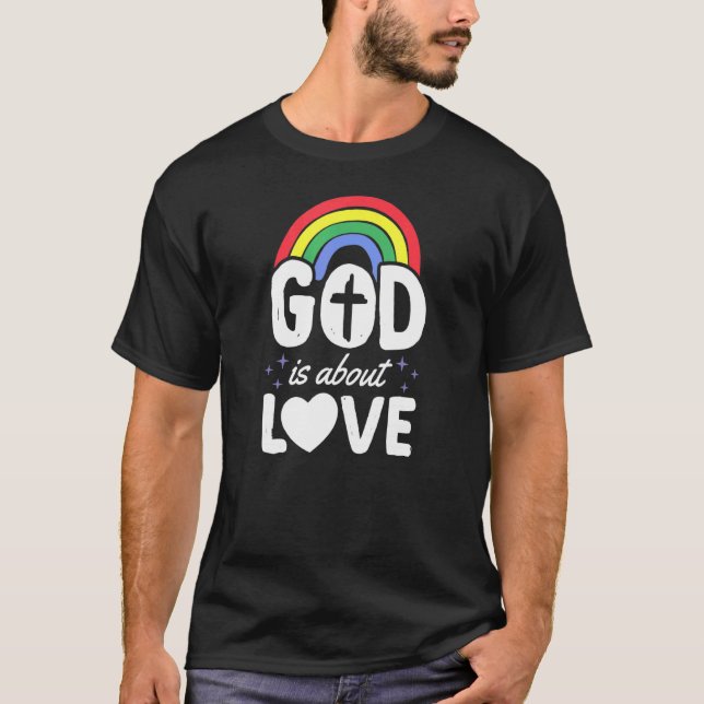 Camiseta Deus É Sobre Amor, Orgulho gay Cristão, Boêmia, Ra (Frente)