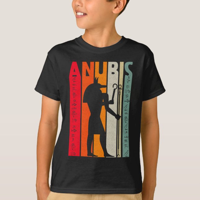 Camiseta Deus Egípcio Anubis Retrai Hieroglifos Egípcios (Frente)