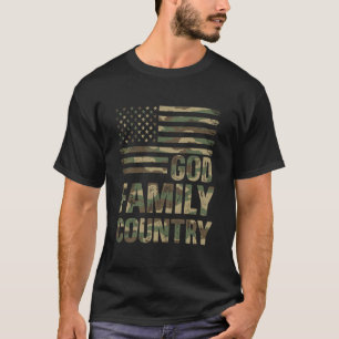 Camiseta Deus Família País Camuflagem Patriótico Cristão Ba