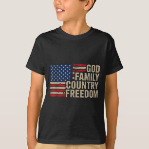 Camiseta Deus Família País Liberdade Patriótico Cristão EUA